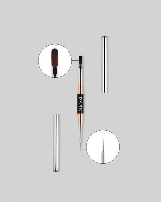 DARK Пензлик двосторонній (лайнер 10 мм + заокруглений гель 12 мм) (оновлений дизайн)