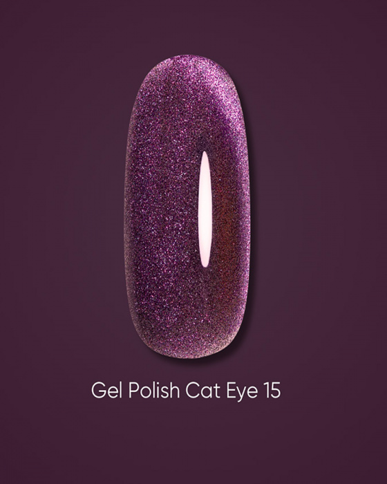 Dark gel polish Cat Eye 15, 6 ml