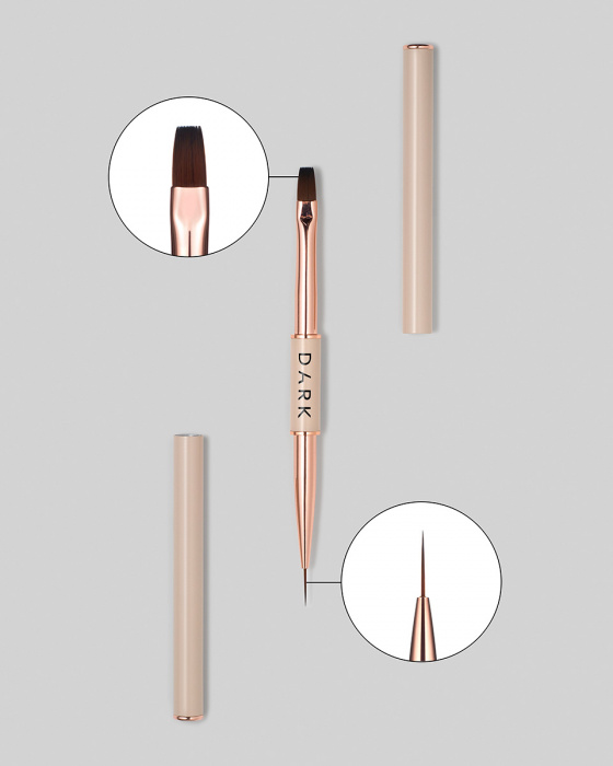 DARK Пензлик двосторонній бежевий ( лайнер 11 мм + плоский квадратний гель 9 мм )