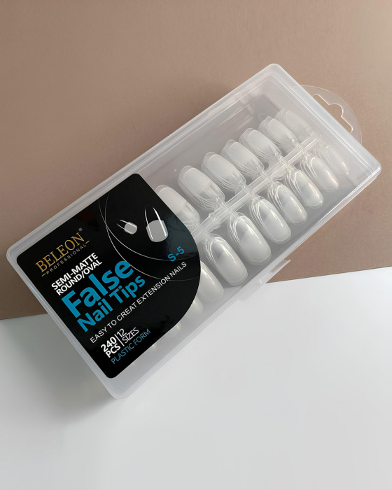 Тіпси напівматові для нарощення нігтів  прозорі, BELEON  240 шт (Овал)