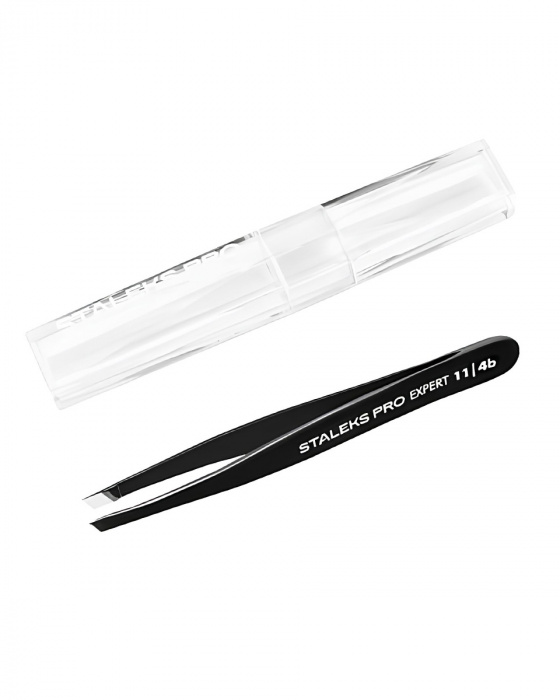 Пінцет для брів Staleks Expert Pro  11 type 4 black TE-11/4B (вузькі скошені кромки)