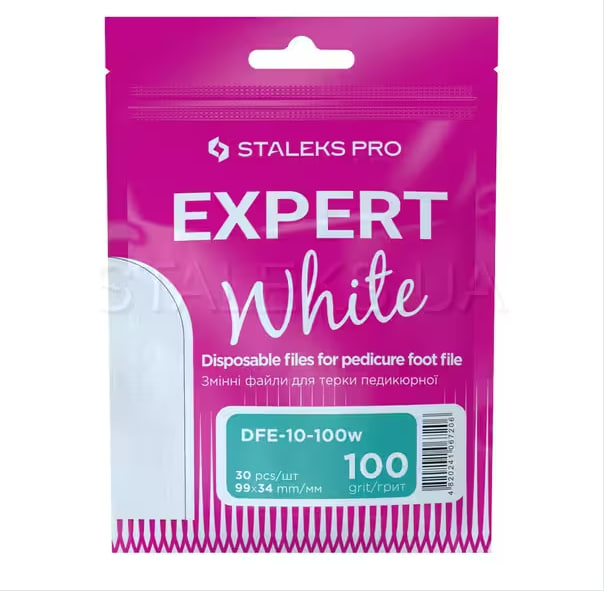 Змінні файли білі  для терки педикюру EXPERT 10 100 грит (30 шт)