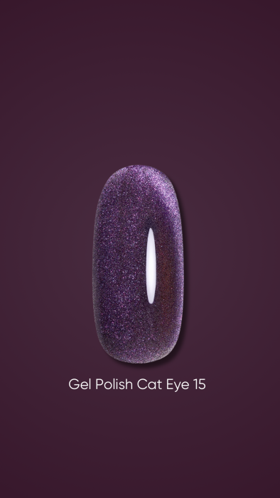 Dark gel polish Cat Eye 15, 6 ml