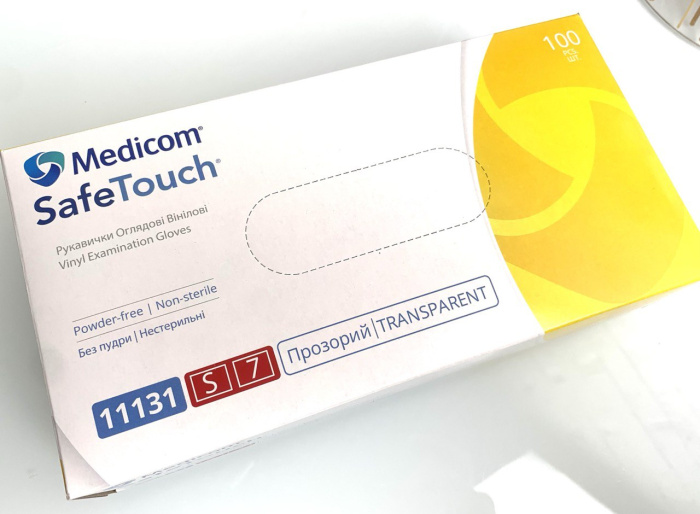 Рукавички вінілові без пудри нестерильні Medicom Safe Touch прозорі, розмір S (100 од.)