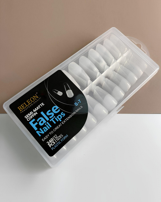 Тіпси напівматові для нарощення нігтів  прозорі, BELEON  240 шт (Балерина)