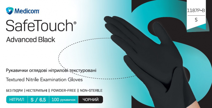 Рукавички нітрилові без пудри нестерильні Safe Touch Advanced  Black, розмір S (100 од.)