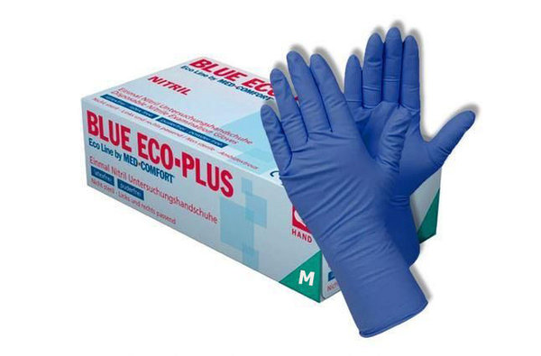 Рукавички Blue Eco-Plus нестерильні,нітрилові, неопудрені (сині) Розмір M (100 шт/уп)