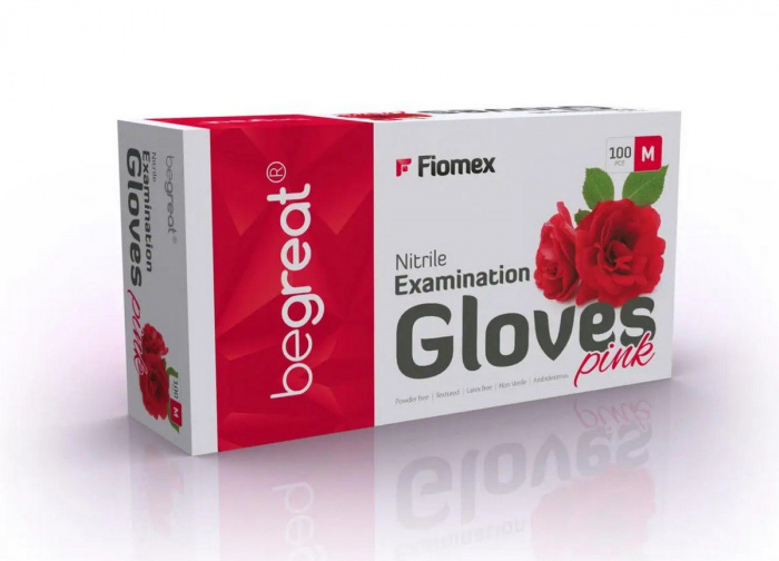 РУКАВИЧКИ FIOMEX premium, НІТРИЛОВІ (PINK , РОЗМІР М 100 ОД)