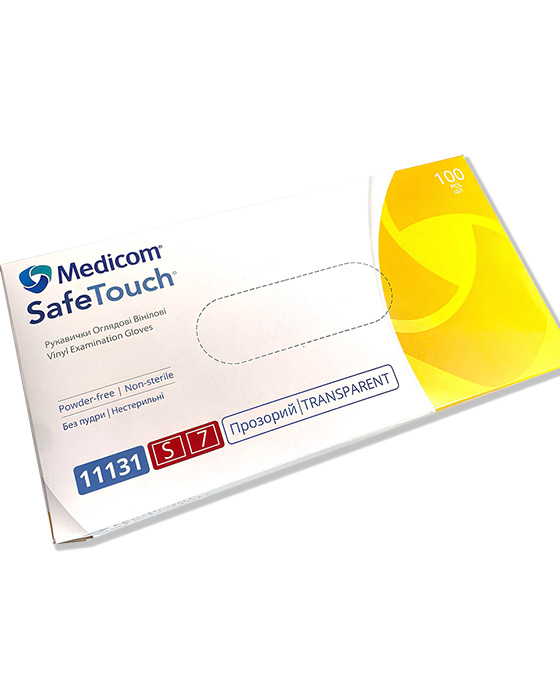 Рукавички вінілові без пудри нестерильні Medicom Safe Touch прозорі, розмір S (100 од.)