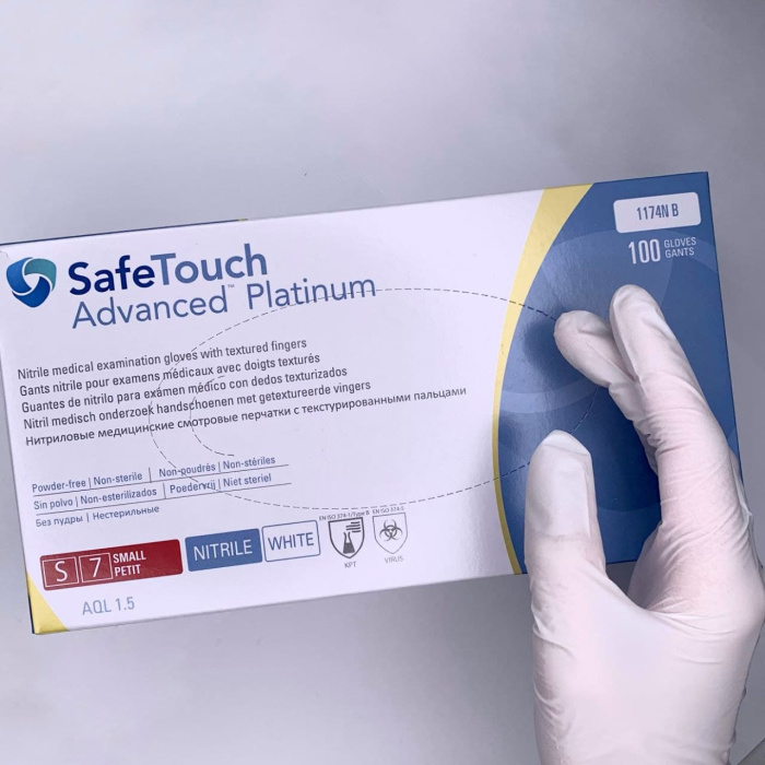 Рукавички нітрилові без пудри нестерильні Safe Touch Advanced Platinum White, розмір S (100шт)