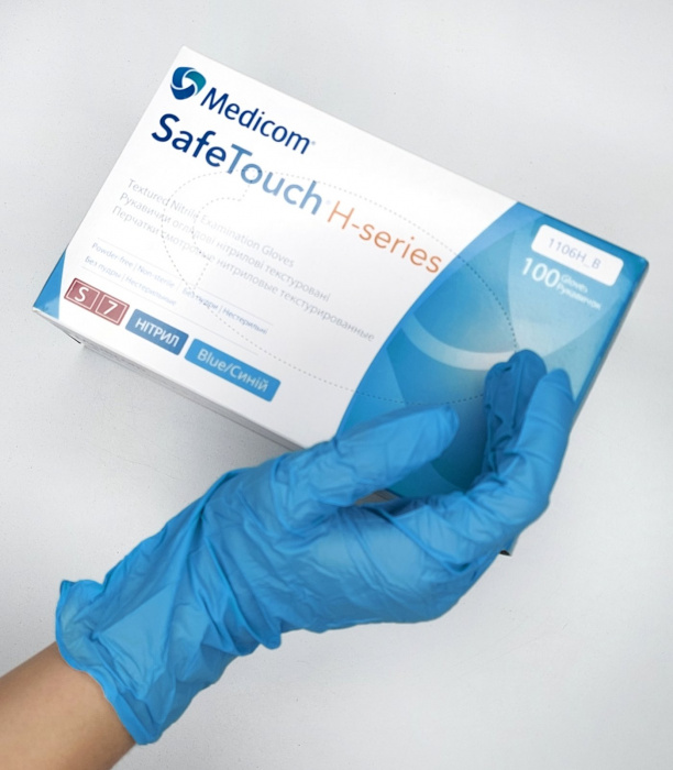 Рукавички нітрилові без пудри нестерильні Safe Touch H-series BLUE, розмір S (100 од.)