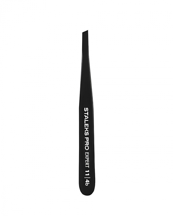 Пінцет для брів Staleks Expert Pro  11 type 4 black TE-11/4B (вузькі скошені кромки)