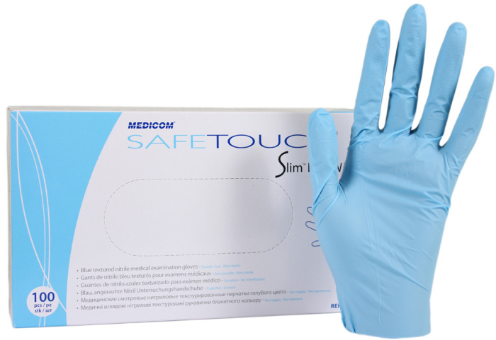 Рукавички нітрилові без пудри нестерильні Safe Touch Slim Blue, розмір M (100 од.)